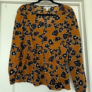 Nine West Black and Brown Floral Blouse